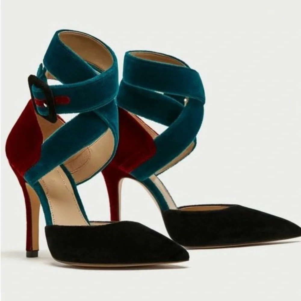 Velvet Colorblock pointed heels - Picture 1 of 11